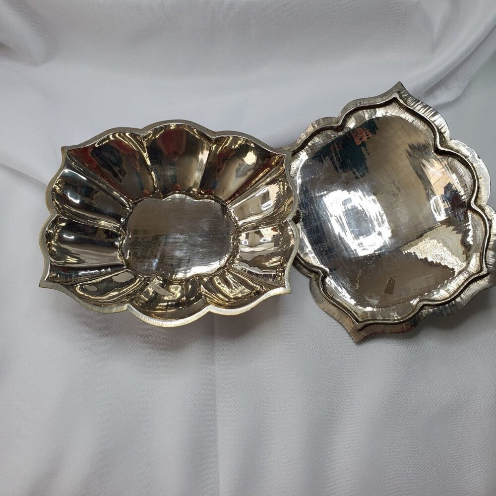 Vintage Silver Tone Brass Inlay Jewelry Trinket Box Floral Design Made in India - Picture 11 of 16